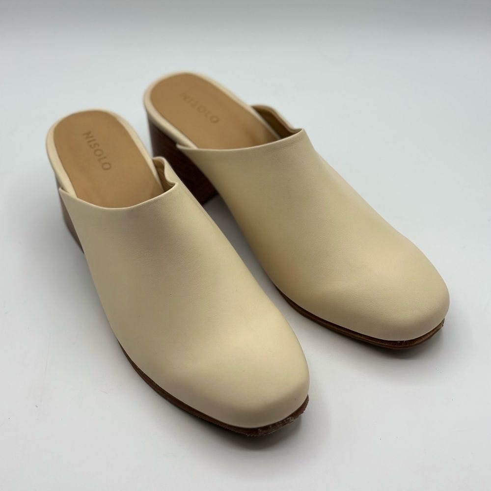 Nisolo Women's Leather All Day Heeled Mules Bone Color Size 8